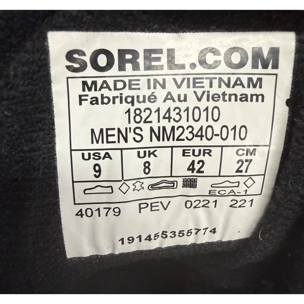 Sorel Cheyanne II Short Nylon Waterproof Duck Boots Black Men's US 9 NM2340